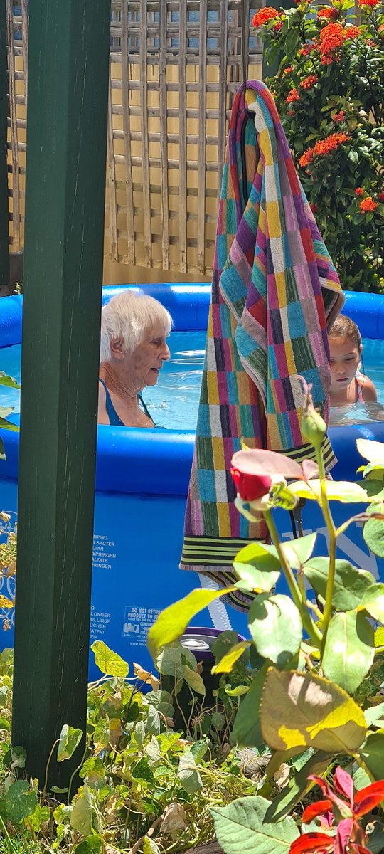 dockerjo1960's tweet image. Hot day calls for cooling down.  Mum and niece enjoying the pool. Niece missed me with the water pistol. #funinthepool #waterpistol #pooraim