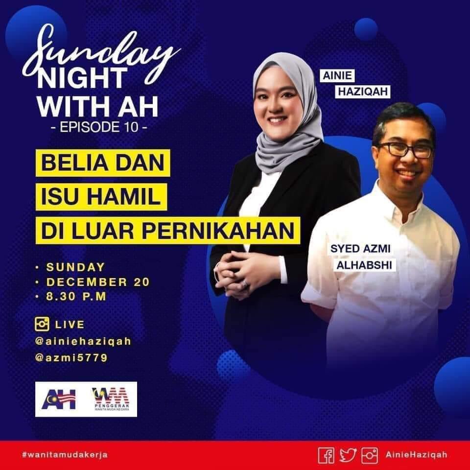 wanitamuda_my's tweet photo. 20/12/2020, SUNDAY:-
Today’s topic for #SundayNightwithAH will be on the issue of teenagers and pregnancy out of wedlock. Tune in later at 8:30pm! See you all tonight!
#WanitaMudaNegara https://t.co/n4MbbGeJQR