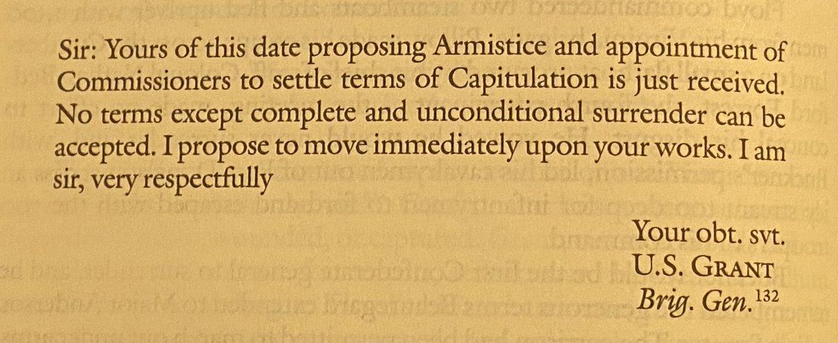 You know the number in Hamilton where Burr and Ham are exchanging notes signed “your obedient servant” before their duel? Turns out, North and South generals wrote similar notes to each other during the Civil War. Here’s Grant demanding surrender with such a sign-off.