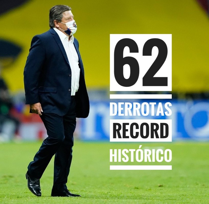 JavierMizar24's tweet photo. 🚨🚨RECORD HISTÓRICO 🚨🚨

Miguel Herrera se ha convertido en el DT con mas derrotas dirigiendo al @ClubAmerica  de toda la era profesional (1943/2020)

62 DERROTAS en competencias oficiales, nadie nunca habia perdido tantos juegos con el América 🦅

#Fuerapiojo 
HISTÓRICO‼️‼️ https://t.co/NYsVxQXqPI