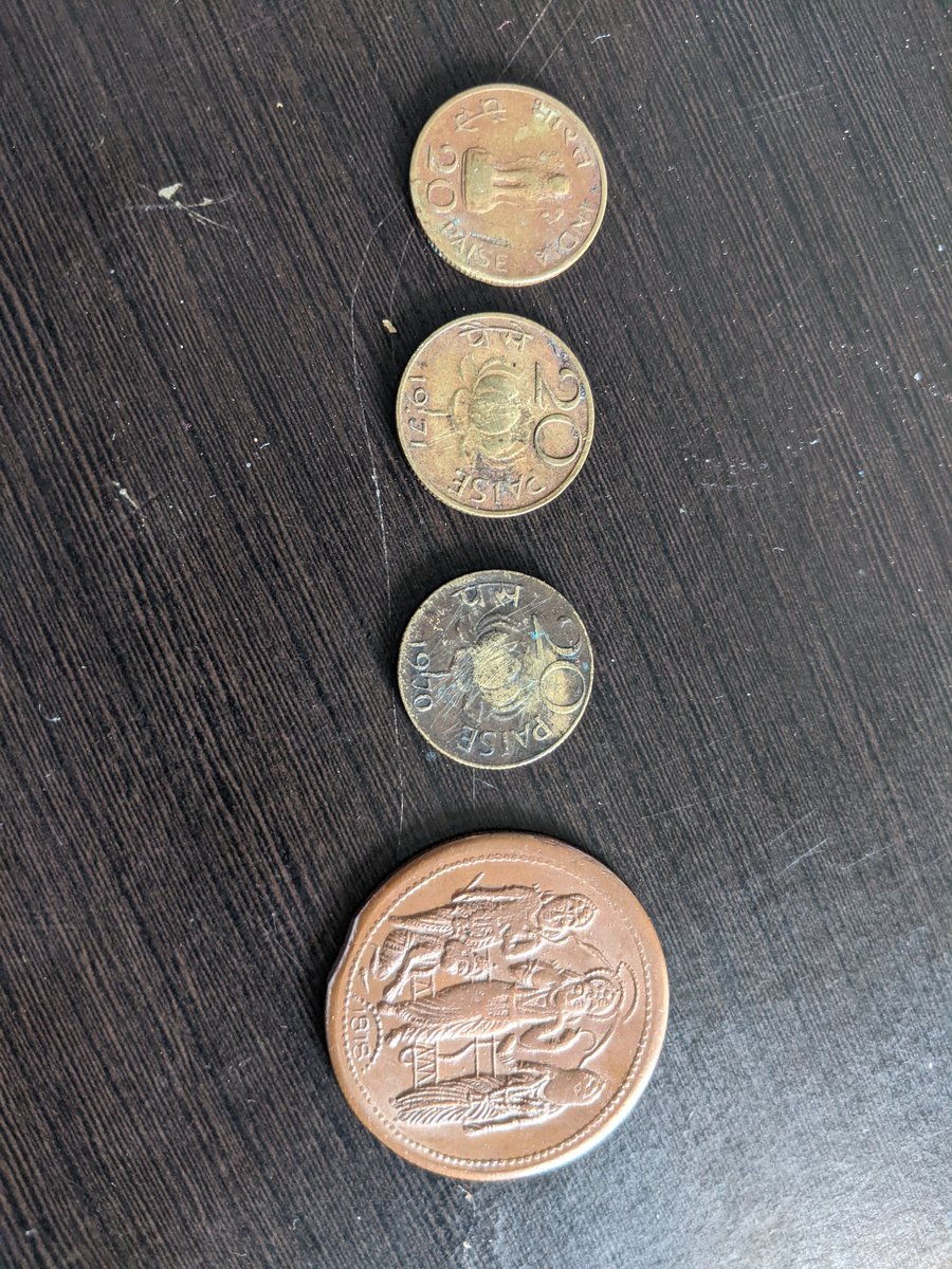 pranayswain's tweet photo. Can anyone please help? Our housemaid showed these coins to me this morning. Someone has offered to trade these for a sum of one hundred thousand indian rupees. She asked us to help with the valuation. I have absolutely no clue. https://t.co/94FTTgeuJY
