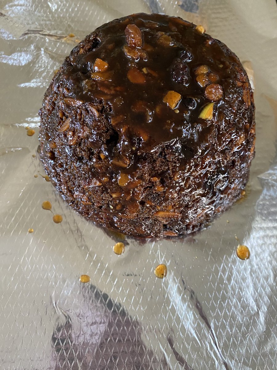 BoxerReverend's tweet image. Just unwrapped the Christmas Pudding to give it another coating of my booze laden syrup. #puddingonpoint