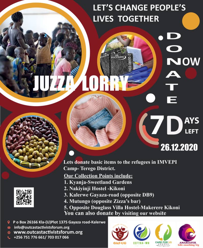OAF_ug's tweet photo. In 6days, we will be #SharingTogetherness with our Brothers & Sisters in IMVEPI REFUGEE CAMP. TO DONATE: +256774753603 https://t.co/a8FtBJVfgj Merry Christmas! @okinojoshua @amariatek @UgandaMFA @OPMUganda @UNHCRuganda https://t.co/uu2sJ4o1JE