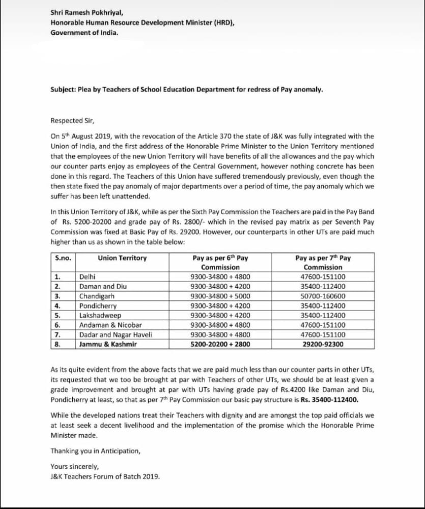 Ishfaqahmad22's tweet photo. @DrRPNishank @narendramodi @AmitShah @PMOIndia @HMOIndia @transformIndia @mygovindia @PIB_India @MIB_India @DDNewslive @EduMinOfIndia Kindly look into paynomaly of UTJK TEACHERS.  Jk is part of india but still huge discrimination against UTJK Teachers. Teachers in JK are at GP 2800, while see other UT'S Gradepay . Stop discrimination nd deliver justices as @DrRPNishank promised us at SKICC srinagar. https://t.co/bmpDbVVAaT