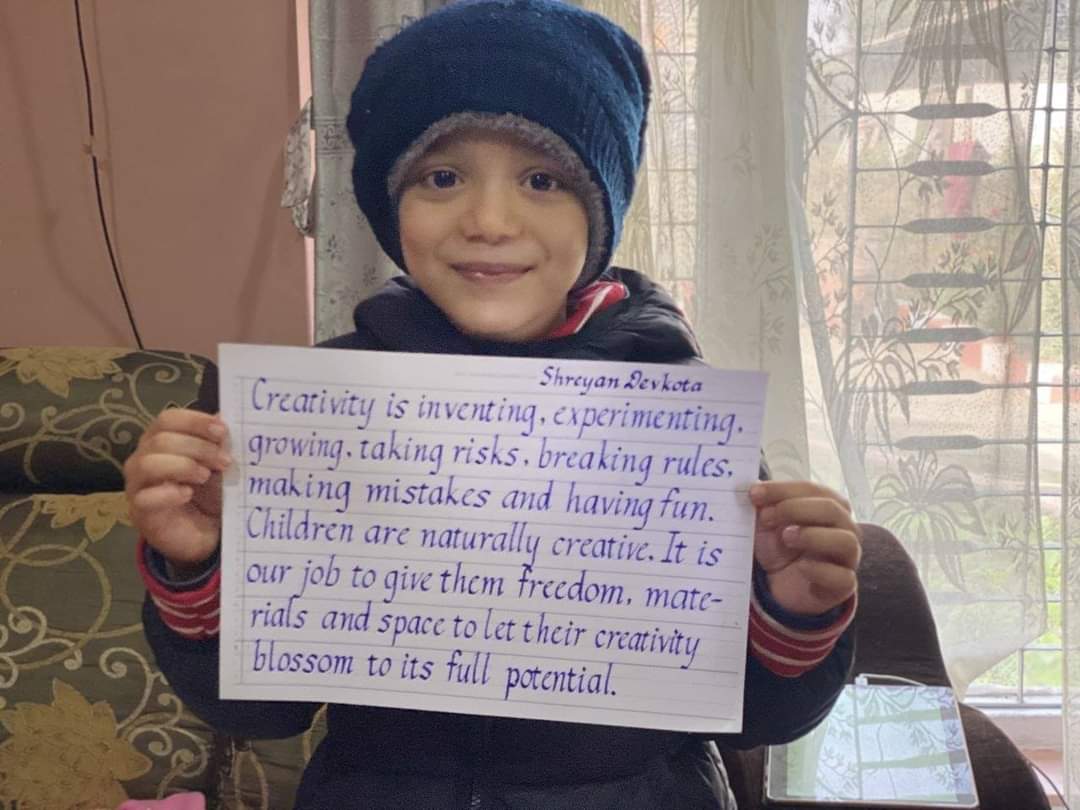 ILoveSiliguri's tweet photo. TALENTED - Amazing handwriting of 7 years old boy, Shreyan Devkota from Chitwan, Nepal. His calligraphy skill at this age is just fabulous. ❤️ https://t.co/LrBL3P8ENR