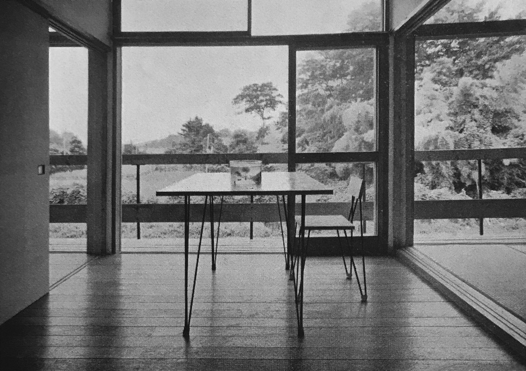 House for Mr. Saito. Architect Hiroyoshi Ban. Source: Sinkentiku 9 1956  #exteriorview, #livingroom, #chair, #table, #interior, #design, #magazine, #house, #japan, #japanesearchitecture, #architecture, #moderarchitecture, #architecturalphotography, #monochromephoto, #visualobject