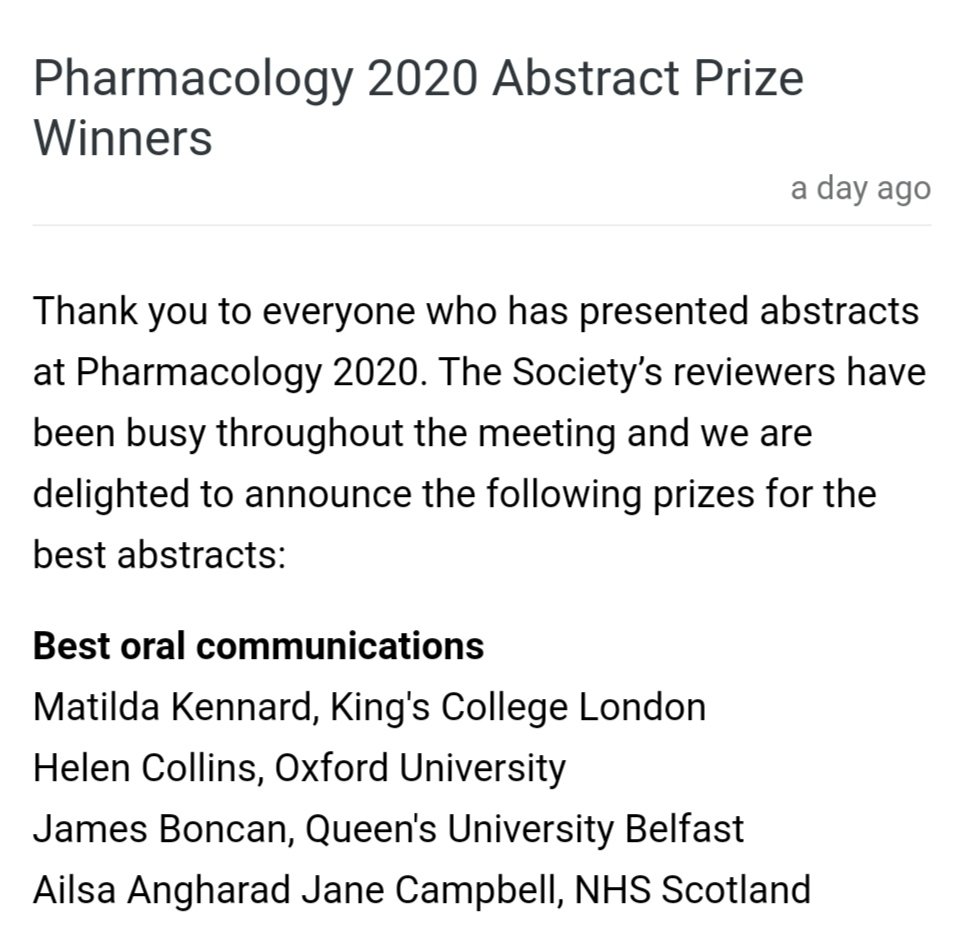Tilly Kennard (@kennardtilly) on Twitter photo Thanks <a href="/BritPharmSoc/">British Pharmacological Society</a>! Delighted to have been awarded best oral communication at #pharmacology2020. It was a great conference. Thanks <a href="/BritPharmSoc/">British Pharmacological Society</a>! Delighted to have been awarded best oral communication at #pharmacology2020. It was a great conference.