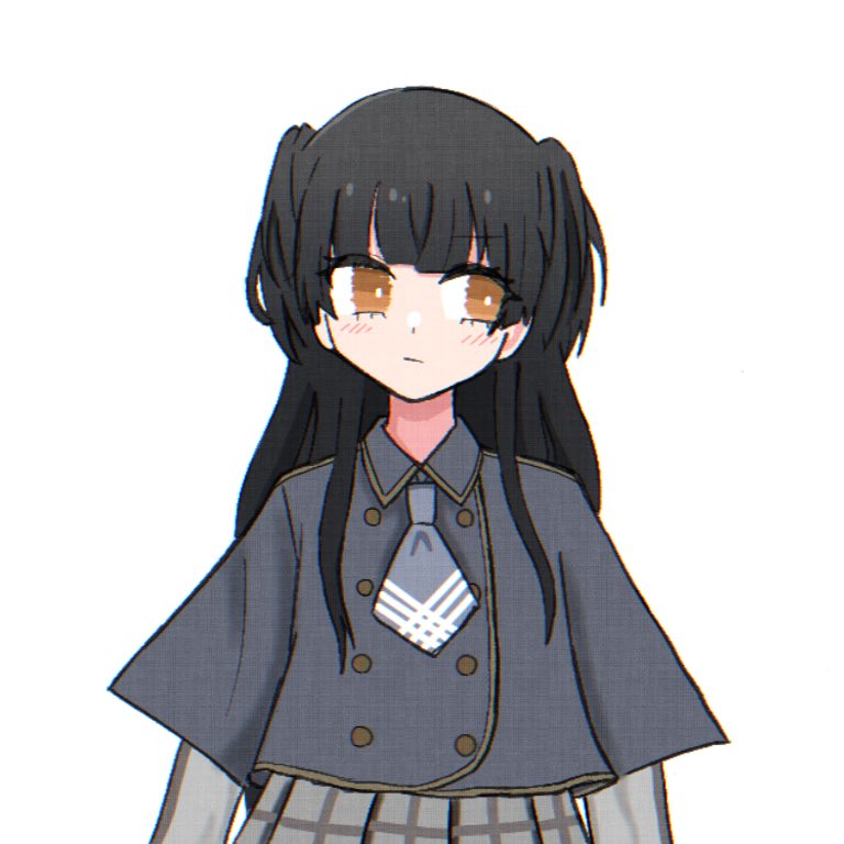 mayuzumi fuyuko 1girl solo black hair skirt white background simple background long hair  illustration images