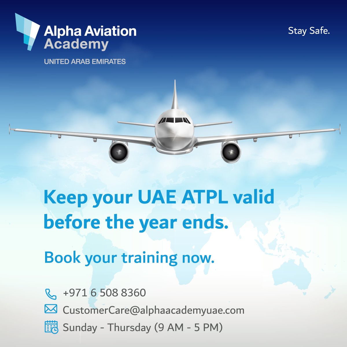 AirArabiAcademy's tweet photo. Keep your UAE ATPL valid. ✈️
Contact us now to book your session.
#AlphaAviationAcademyUAE #AlphaAviationAcademy #aviation #pilot #aviationlovers #pilotlovers #Airbus #A320 #pilotsofTwitter https://t.co/6bylLy0l1m