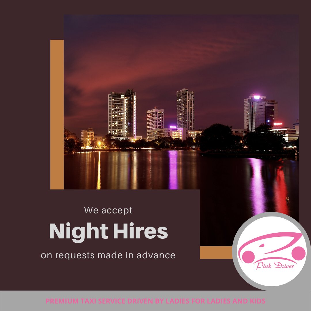 PinkDrives's tweet photo. Hey Ladies. We can accept Night hires, if you can plan ahead.

Please let us know in advance by Call / WhatsApp on 0775 227727 or you may schedule a booking. (only in Car category)

Note:- LADIES ONLY 

#Pinkdrives #ladydriven #bywomenforwomen #ladydriventaxi #safetravel #holiday https://t.co/wpH86oAzYJ