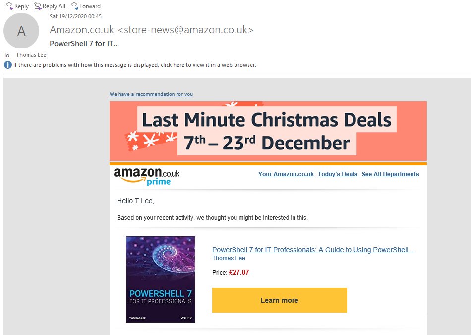 doctordns's tweet image. Amazon algorithms sometimes make me smile. I got mail anoty a cool #PowerShell/#PowerSHell7 book yesterday:
