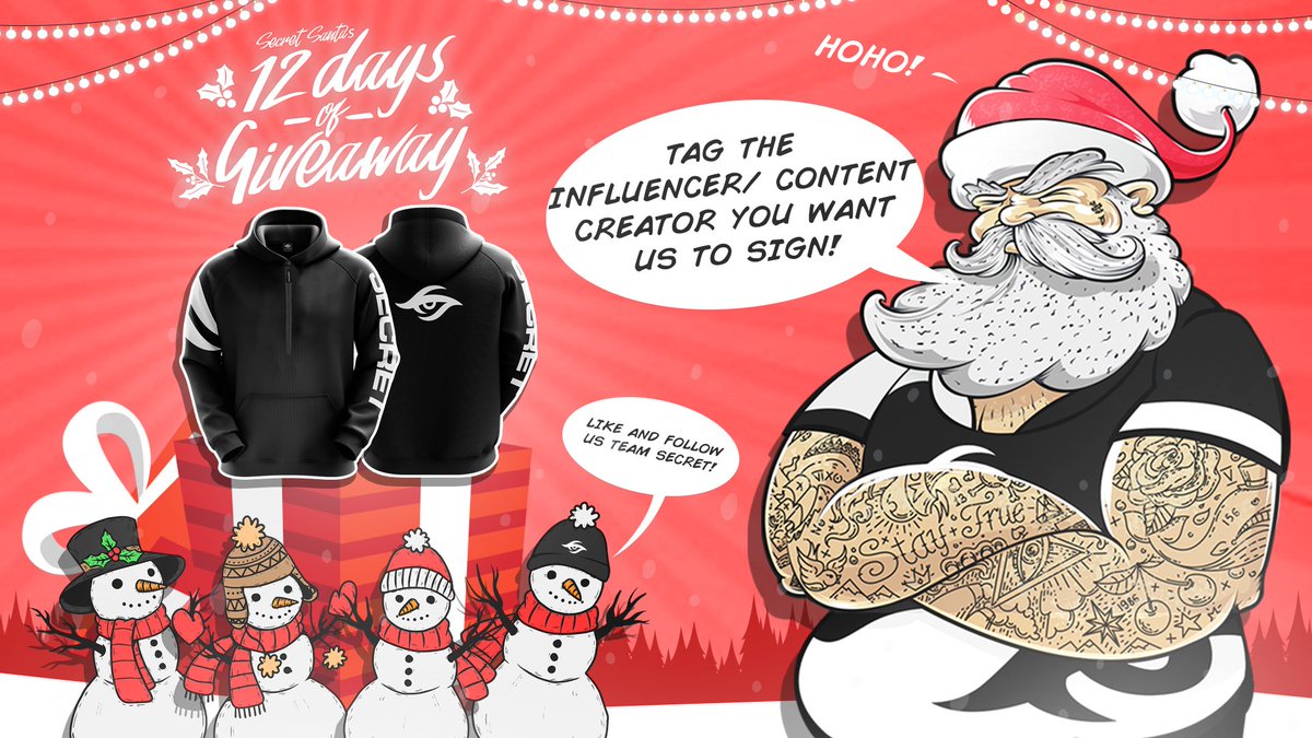 teamsecret's tweet photo. Secret Santa just landed in town! π
Today we're giving away a Team Secret pullover hoodie π
To enter simply @ the person you'd like us to sign π
Good luck!
#TeamSecretSanta https://t.co/t0C1Q1yOOH
