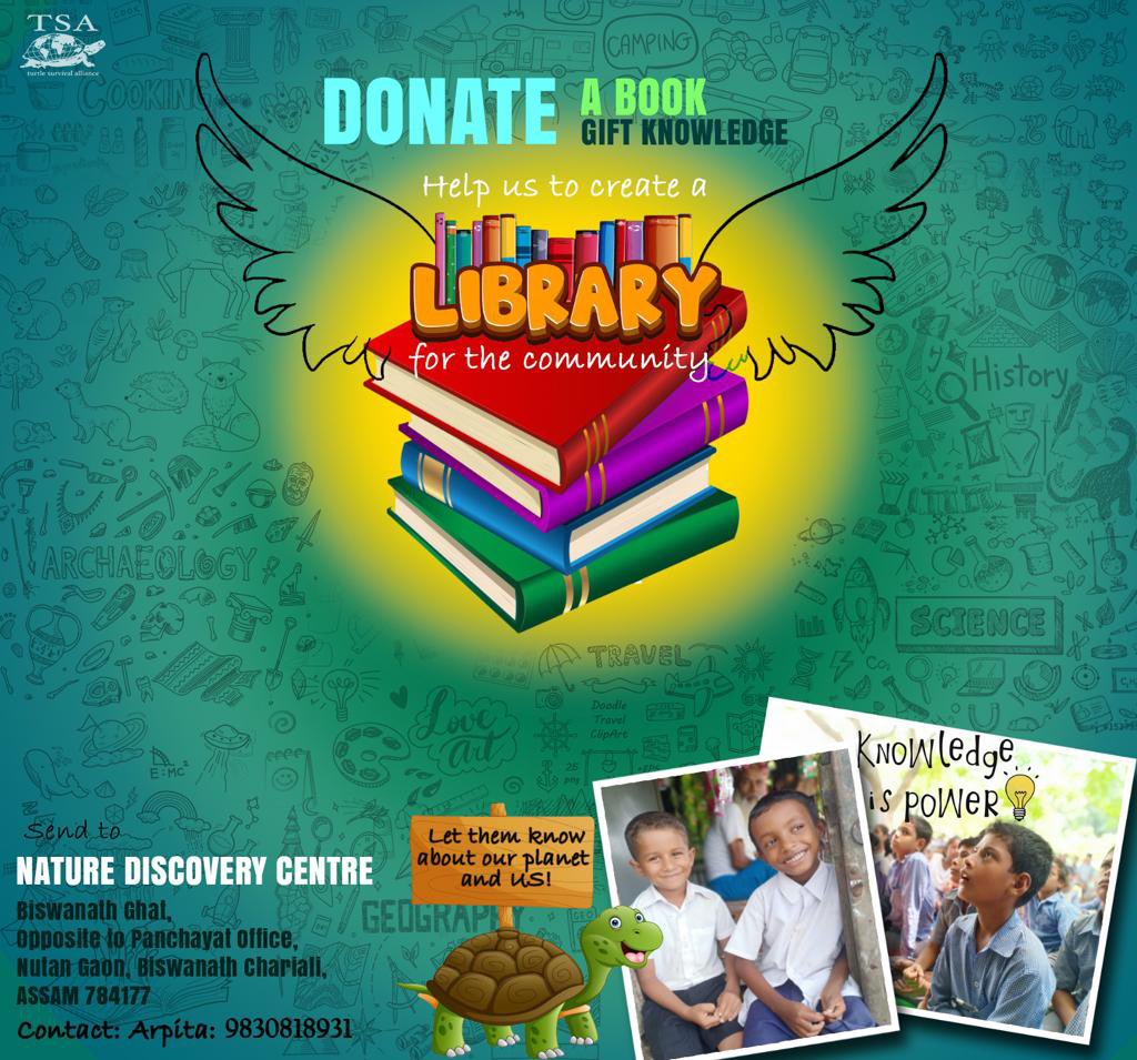 Turtle Survival Alliance INDIA (@tsaindiaprog) on Twitter photo Introducing <a href="/TSAINDIAPROG/">Turtle Survival Alliance INDIA</a>’s latest #initiative “Conservation through knowledge “. We are setting up a #library for the #community at our Nature Discovery Centre in #Assam. We are looking for 100 books initially, and will keep collecting after that also. Introducing <a href="/TSAINDIAPROG/">Turtle Survival Alliance INDIA</a>’s latest #initiative “Conservation through knowledge “. We are setting up a #library for the #community at our Nature Discovery Centre in #Assam. We are looking for 100 books initially, and will keep collecting after that also.