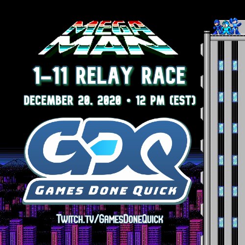 Don't miss today the mega man relay race on the gdq channel. I will play mega man 5 for the Team Brain Break.