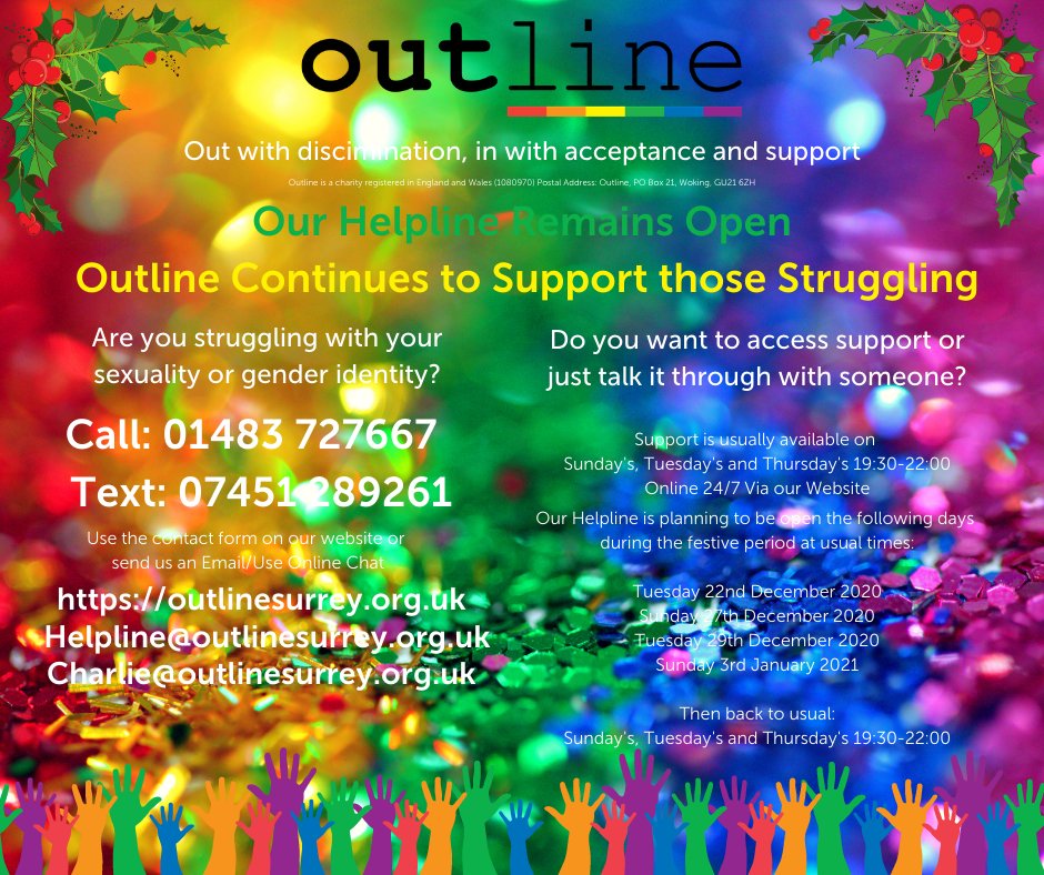 Our Helpline Remains Open - Outline Continues to Support those Struggling. Are you struggling with your sexuality or gender identity? Do you want to access support or just talk it through with someone? Contact Outline Today.#Ally #CallNow #GenderIdentity outlinesurrey.org.uk/outline-suppor…