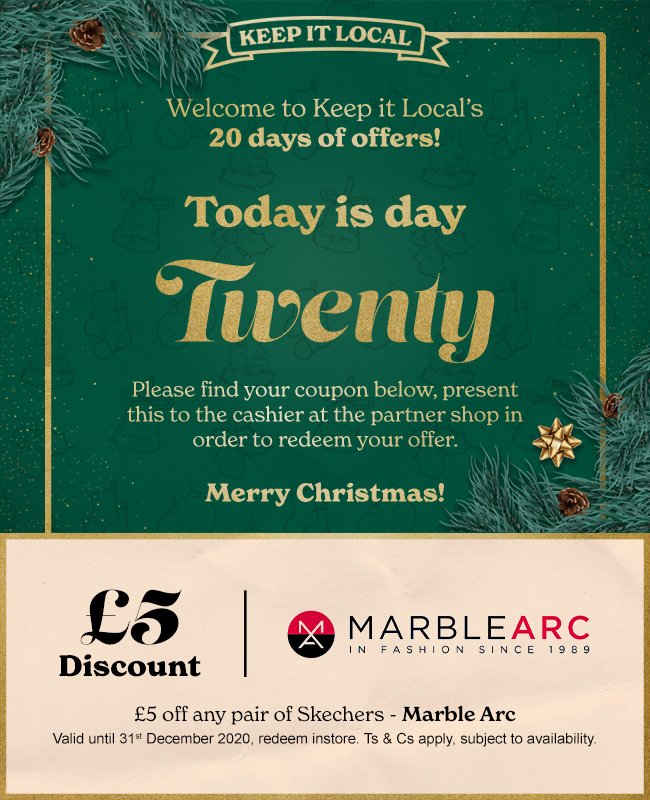 KeepItLocal_Gib's tweet photo. Looking for some super comfortable shoes this Christmas? We have you covered! As part of our #20DaysofOffers, Marble Arc is offering £5 off any pair of Skechers.

Sign up for our newsletter for more amazing offers! Click on the link https://t.co/D18CDwAuzF https://t.co/o4NbU3J76a