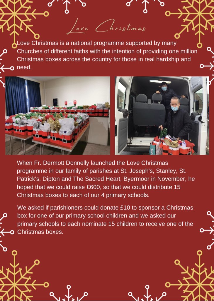 JPSHCatholic's tweet photo. “Together with support from Asda, as well as match funding from Love Christmas and with the many generous donations from parishioners, we were delighted to be able to announce that we raised £2,400 and were able to provide 240 Christmas boxes...”
#LoveChristmas https://t.co/zs8CyhKLSD