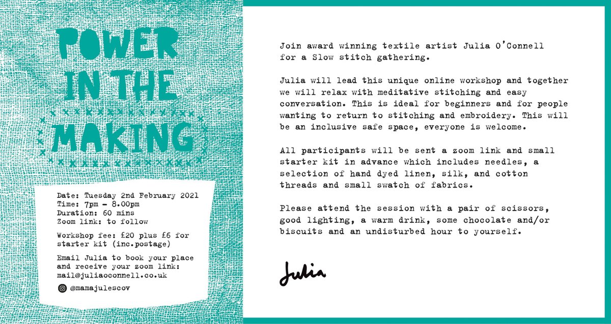 covtag's tweet photo. #somethingnice Stuck for a special gift? Join Julia O'Connell for a Slow Stitch gathering online in 2021. #slowstitch #powerinthemaking https://t.co/SV6M4O80f6