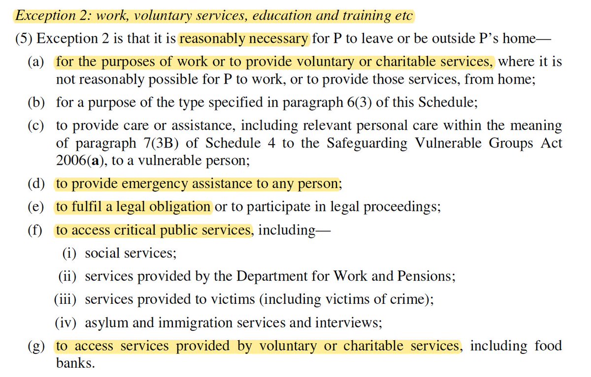 More important exceptions - Reasonably necessary for work/charitable/voluntary services where not reasonably possible to do it from home.- Note this is not restricted to Tier 4, so you can travel between tiers if you fulfil this exception- Guidance may be stricter on travel