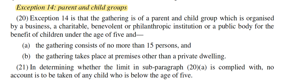 Loads of exceptions for children - important for many people. - Linked childcare households still apply- Supervised childcare activities still allowed (subject to guidance)- Allowances for separated parents- Parent and child groups up to 15 people