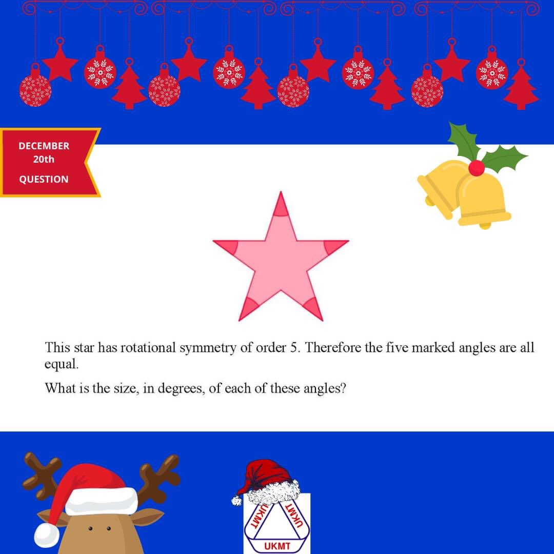 UKMathsTrust's tweet photo. UKMT Festive Calendar - Day Twenty. ⭐️

#UKMT #UKMathsTrust #FestiveCalendar #MathsProblem https://t.co/oNsF3gRBaa