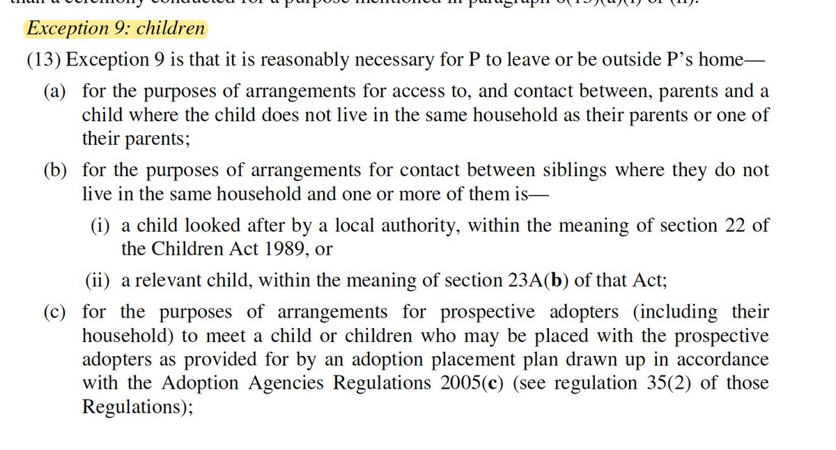 Loads of exceptions for children - important for many people. - Linked childcare households still apply- Supervised childcare activities still allowed (subject to guidance)- Allowances for separated parents- Parent and child groups up to 15 people