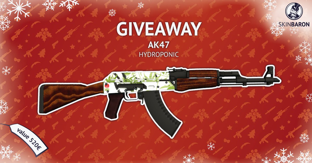 We bring a Christmas atmosphere by giving away a gift - AK-47 | Hydroponic (MW)! 🎁

What you need to do:⁠
1. Follow us (<a href="/SkinBaronEN/">SkinBaron.com</a>)⁠
2. Like
3. Retweet

Visit us on FB and Instagram to increase your chance. Competition ends on 22/12.
Terms&amp;Conditions: skinbaron.de/promotiontos