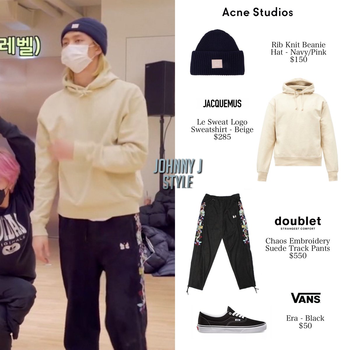 johnnyjstyle's tweet photo. 201219 | NCT Daily Update
—
AS: Rib Knit Beanie Hat

Jacquemus: Le Sweat Sweatshirt

Doublet: Chaos Embroidery Track Pants

Vans: Era
—
#johnny #johnnysuh #nct #nct127 #johnnynct #nctjohnny #쟈니 https://t.co/QPLjI9Ek0f