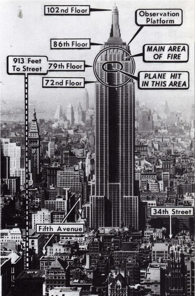 ...but the elevator's cables had been damaged in the crash and snapped. She fell, along with the elevator, 75 floors. Despite broken bones, Betty Lou holds the record for surviving the highest elevator fall. 9/11  #History