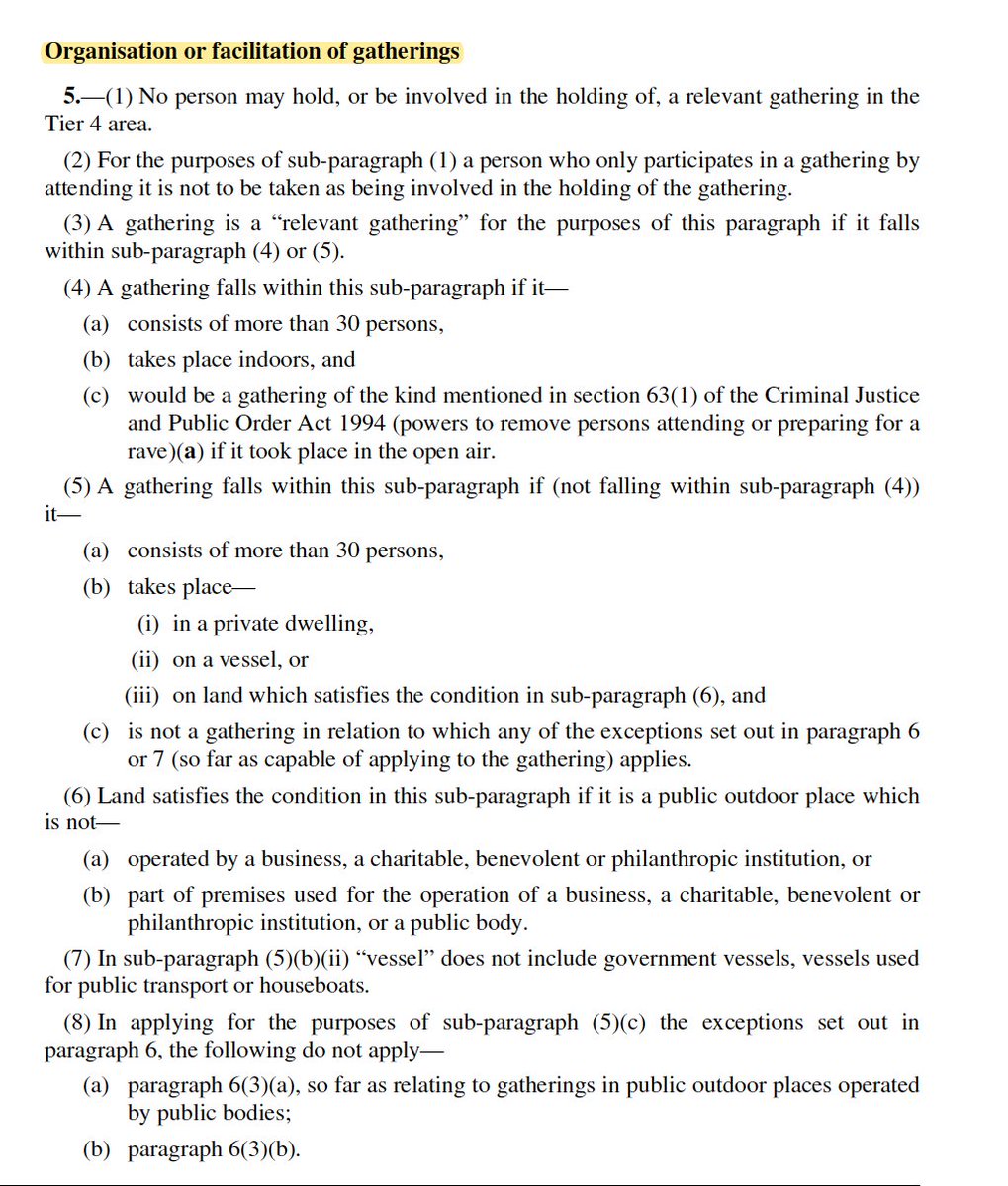 Nobody may organise a gathering of over 30 people indoors or in a public outdoor place not operated by a business, charity, benevolent or philanthropic institution This is the £10,000 fixed penalty notice part
