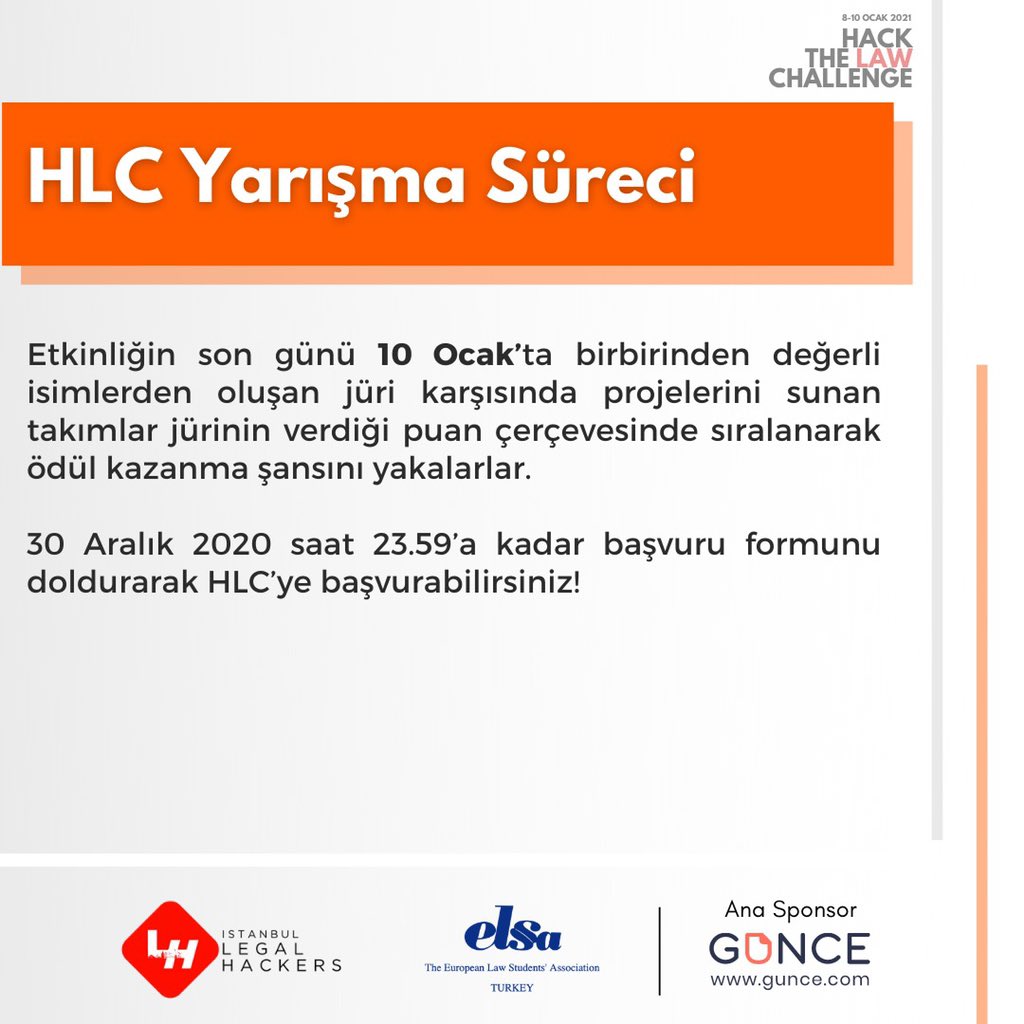 ISTLegalHackers's tweet photo. 30 Aralık 2020 saat 23.59’a kadar https://t.co/66pLt9MEVg linkinden başvuru formunu doldurarak HLC’ye başvurabilirsiniz!
Ödülleri ve yarışma boyunca katılımcılara yol gösterecek alanında uzman konuşmacı ve jürilerin kim olduğunu öğrenmek için bizi takip etmeye devam edin! https://t.co/HrDBh1Ru9w