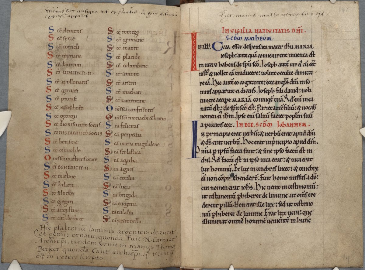 #ParkerAdvent2020 Day 20: Entry for #Nativity opening the liturgical Gospels in this extraordinary little late 10thC psalter; once owned by St Thomas Becket &amp; St Aelphage before him (#CCCC411) Incredible!
#Advent #AdventCalendar #MedievalTwitter #Becket #OldEnglish #MarvellousMSS