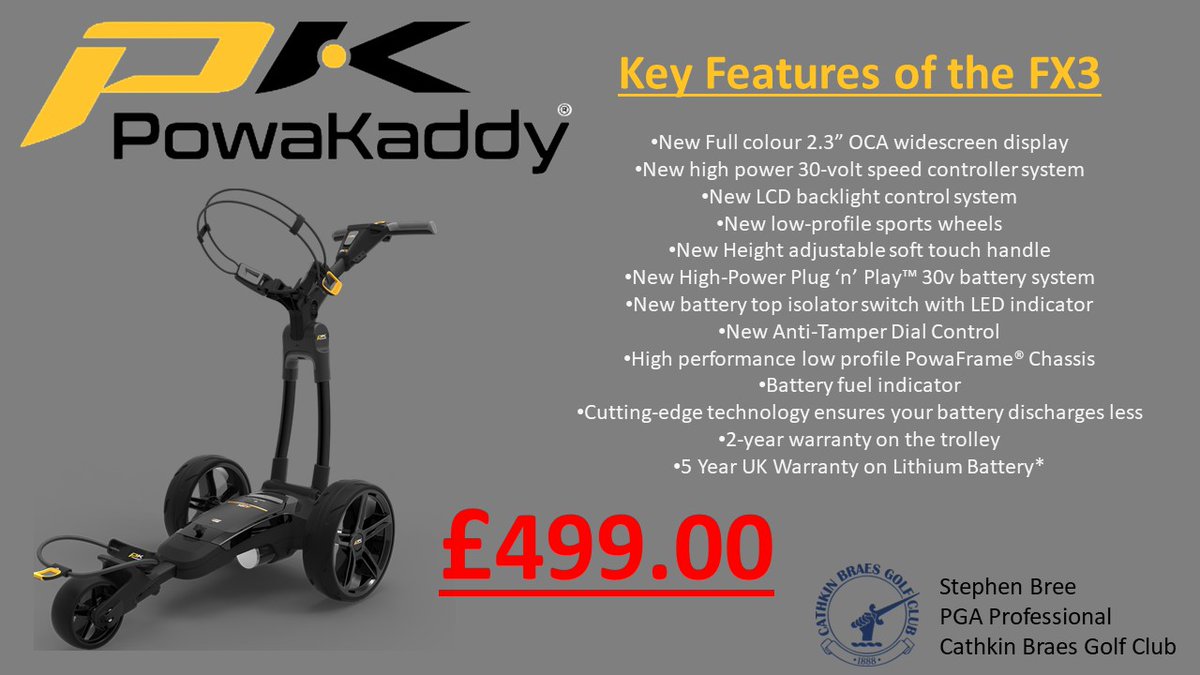 CBGCProShop's tweet photo. Just taken stock of the @PowaKaddy_Golf  FX3 18 Hole Lithium Trolley.
One of the hardest Products to get your hands on this year, could be the ideal Christmas present or perhaps you are just looking to replace your current one. #powakaddy #FX3 https://t.co/OzD48tg04v