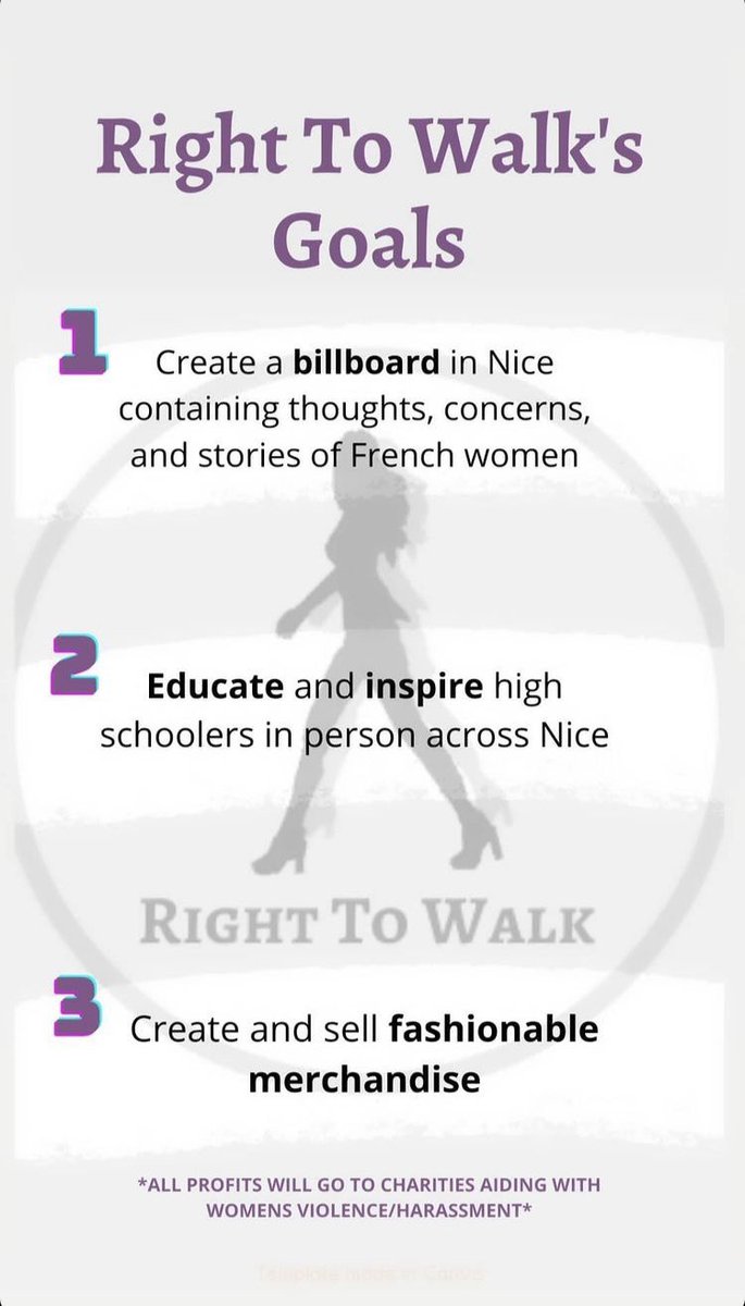 RightToWalk2's tweet image. Right To Walk Goals: 
Help us reach our goals in #NiceFrance by reposting us! 
Check out our other social medias and feel free to support us! 

FB and Instagram : righttowalk.fr

#noustoutes #WomenSupportingWomen #womenempowerment #domesticabuse #consent #womensrights