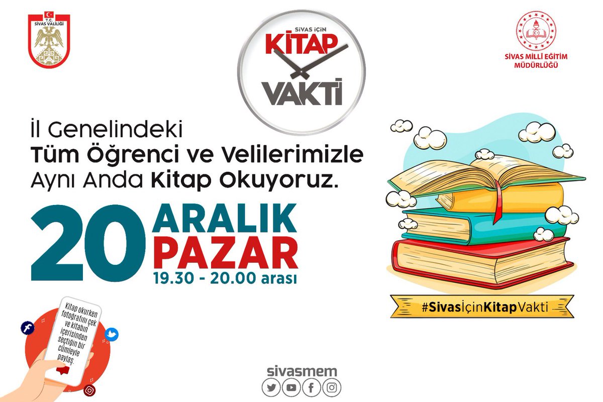 valisalihayhan's tweet photo. Sevgili kitap dostları;

Kışın soğuğu kendini iyiden iyiye hissettirse de kitaplarla gönlümüzü, ruhumuzu ısıtmak; evde kalmamız gereken şu günlere mânâ katmak için bu akşam #SivasİçinKitapVakti sloganı ile yine aynı sofrada buluşacağız.

Sizleri de bekleriz... https://t.co/3qeSTSXDfx