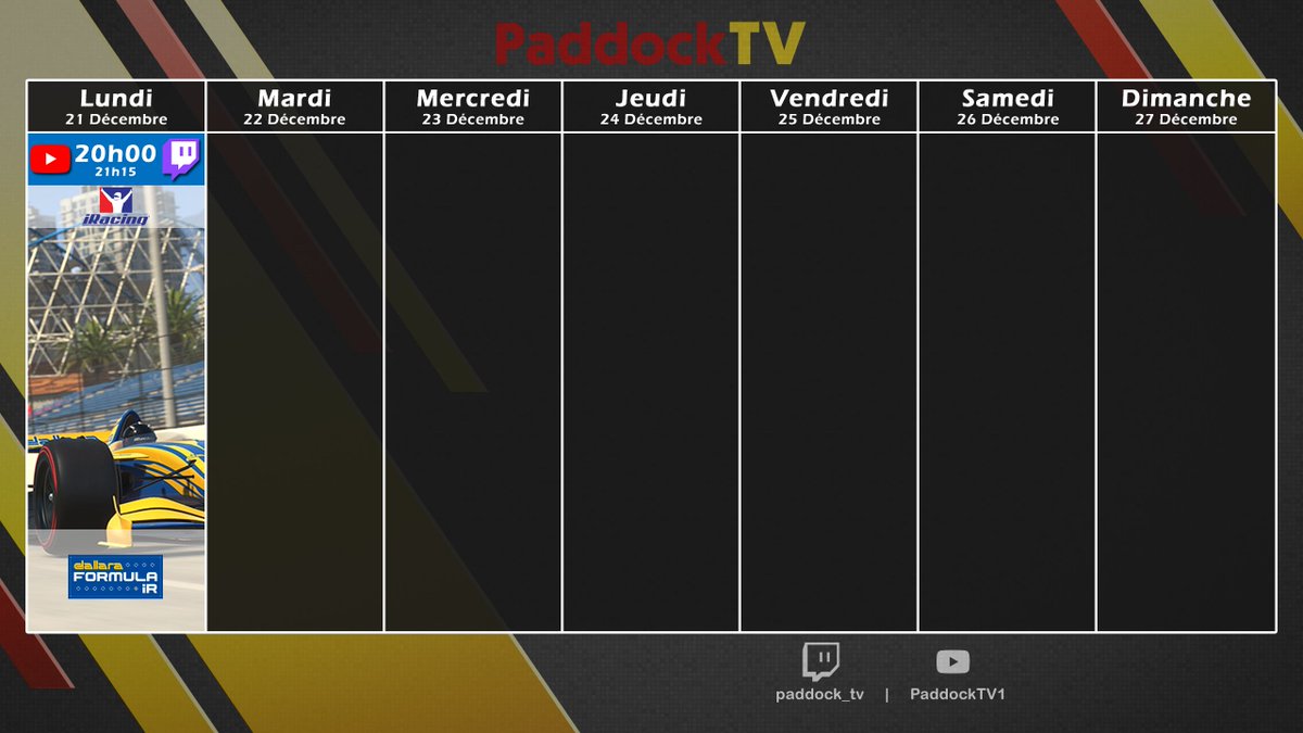PaddockTV's tweet image. 📆 Light is right! Pour finir cette année de broadcast en douceur, une monoplace avec 900cv et un poids plume 😱 #iracing #dallara #iR01 #Simracing
