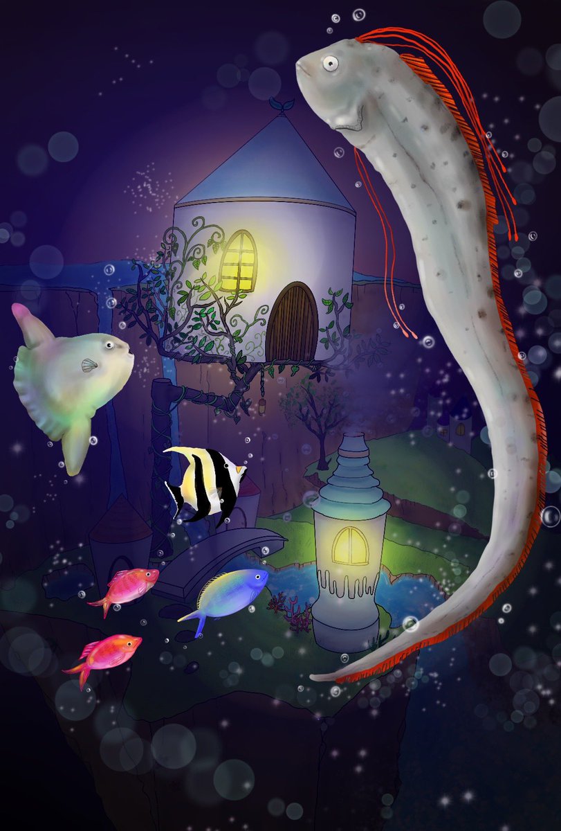 おくらげ 海の魔女の家 夕方と夜 ちょっとファンタジーなイメージで描いてみました イラスト デジタルイラスト