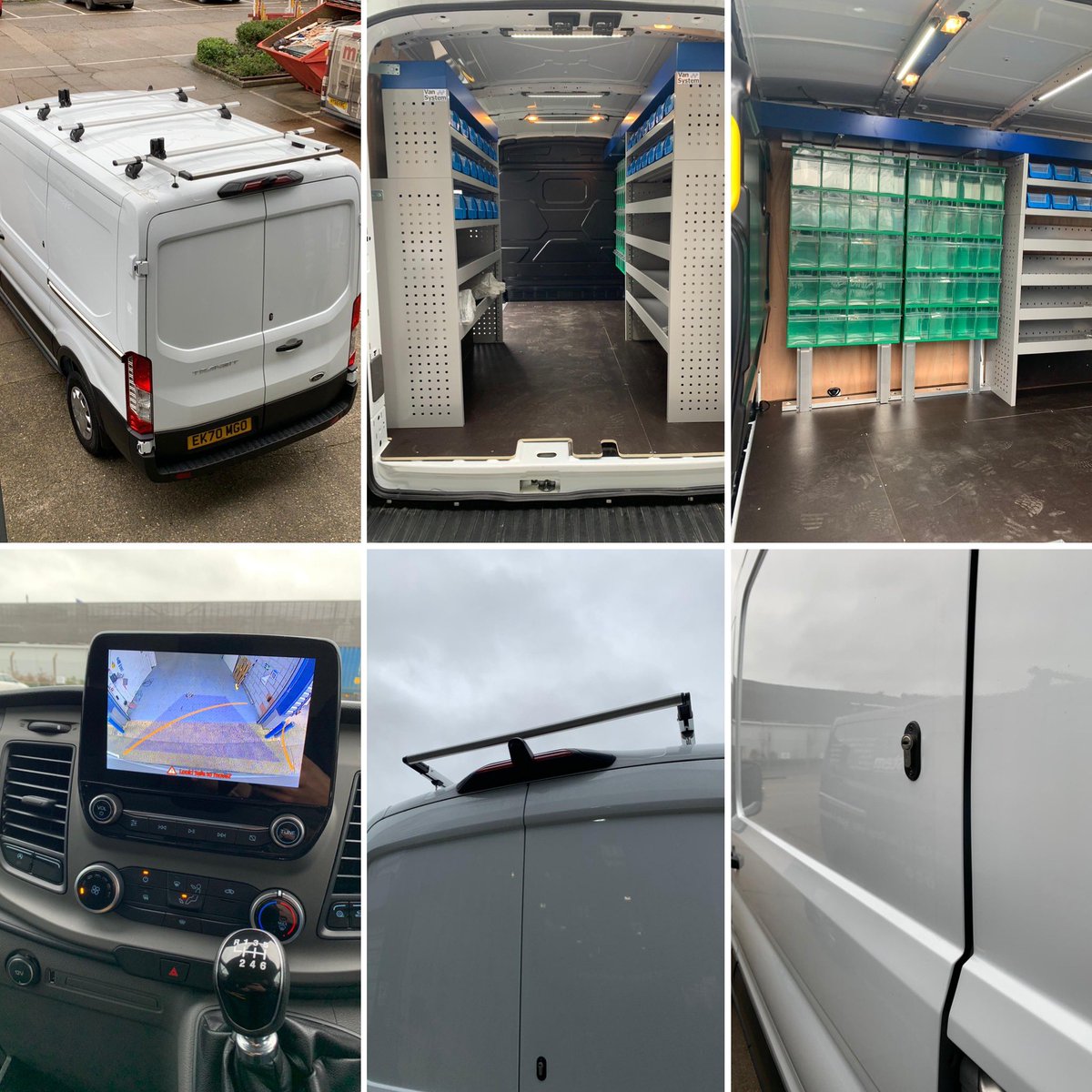 van_system's tweet photo. Ford transit in for reversing camera connected to Ford screen, full ply lining, upgraded 12mm non slip floor, racking, tilt bins, interior light upgrade, dead locks and roof bars with rear roller. 
#ford #transit #rearcamera #plylining #vanracking #labcraft #nebula #newmarket https://t.co/VPOC5IaIjY
