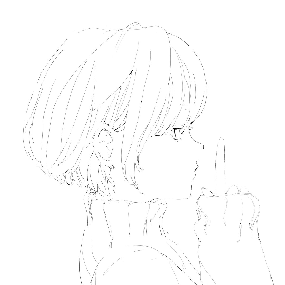 ノーコピーライトガール ショートカットのよこがお の線画