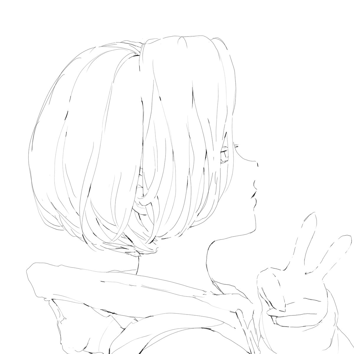 ノーコピーライトガール ショートカットのよこがお の線画