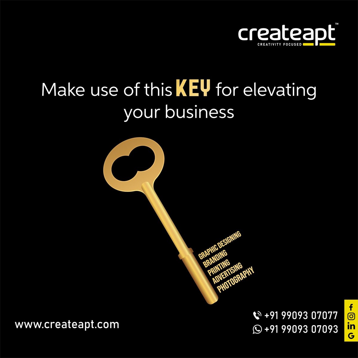 createapt's tweet photo. Make use of this KEY to elevating your business.

For more detail call us 9909307077
Or https://t.co/NlcfZonq6H

#keytogrow #keyformarketing #importantkey #socialmedia #branding #advertising #advertisingmaterial #brandingsolutions #marketing #advertisement #graphicdesigning https://t.co/xPnOzSVAYo