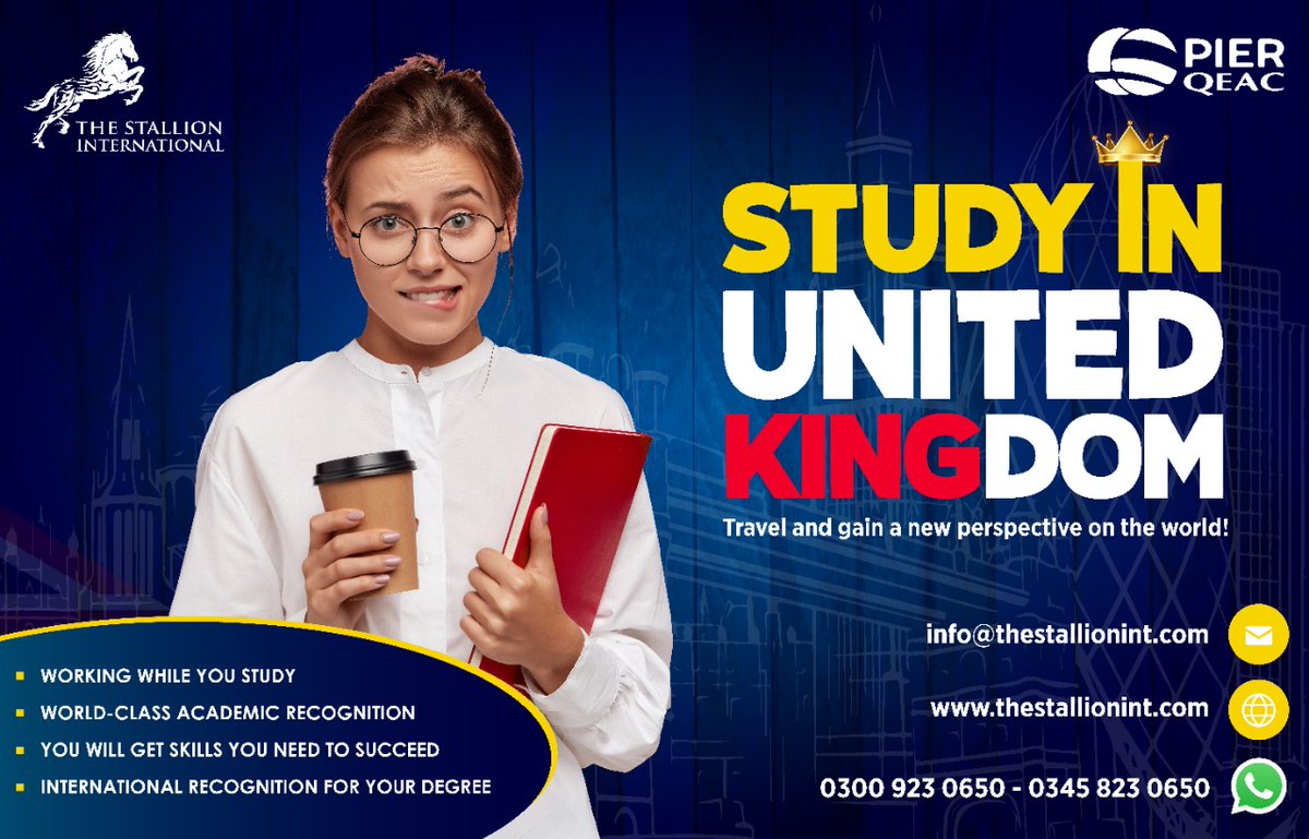 TheStallionInt2's tweet image. &quot;Plan and Apply with Registered Professionals&quot;

Live, Study &amp;amp; Explore in #UK #studyabroad #studyandwork 
Students who are seeking bachelor&apos;s &amp;amp; master&apos;s programs.
Call now: ++92 300 923 0650/ +92 345 823 0650
Whatsapp: +92 300 923 0650
Email: info@thestallionint.com