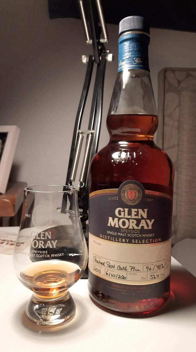 Today we have a rather special bottle of Glen Moray that was bottled in front of Patrick’s very eyes! Pre-COVID he could’ve done it himself, but alas!

It’s a 9 year old peated, port cask finish that has an absolutely lovely ruby colour!