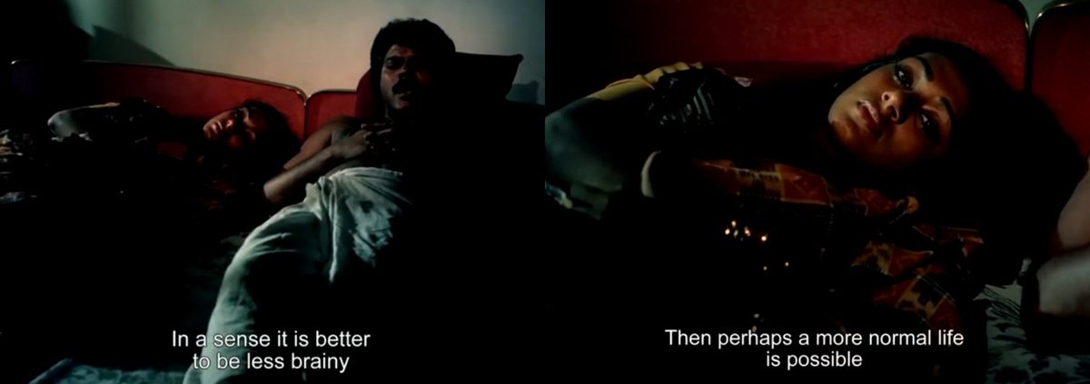 Art Cinema was a consistent contributor to the savarna sentiment, but in a nuanced way. The protagonists are cursed of intelligence, they eventually descends into insanity - but whom are they protesting? This has to be read with social contexts. Utharayanam × Anantaram (1985)
