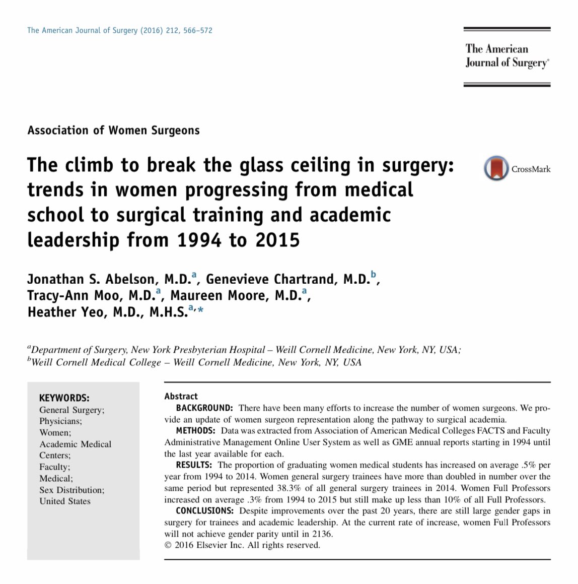 The climb to break the glass ceiling in surgery: the women progress from medical school to surgical training and academic leadership by <a href="/WomenSurgeons/">WomenSurgeons</a>! #SoMe4Surgery <a href="/pferrada1/">Paula Ferrada MD FACS FCCM MAMSE</a> <a href="/pturnermd/">Patricia L. Turner, MD, MBA, FACS</a> <a href="/juliomayol/">Julio Mayol</a> <a href="/PipeCabreraV/">Dr Luis Felipe Cabrera Vargas MD FACS</a> <a href="/SWexner/">Steven D Wexner MD, PhD</a> <a href="/TomVargheseJr/">Tom Varghese Jr. MD, MS, MBA, FACS, MAMSE 🇺🇸</a> <a href="/herbchen/">herb chen</a> <a href="/JFreischlag/">Julie Freischlag, MD</a> @Cirbosque