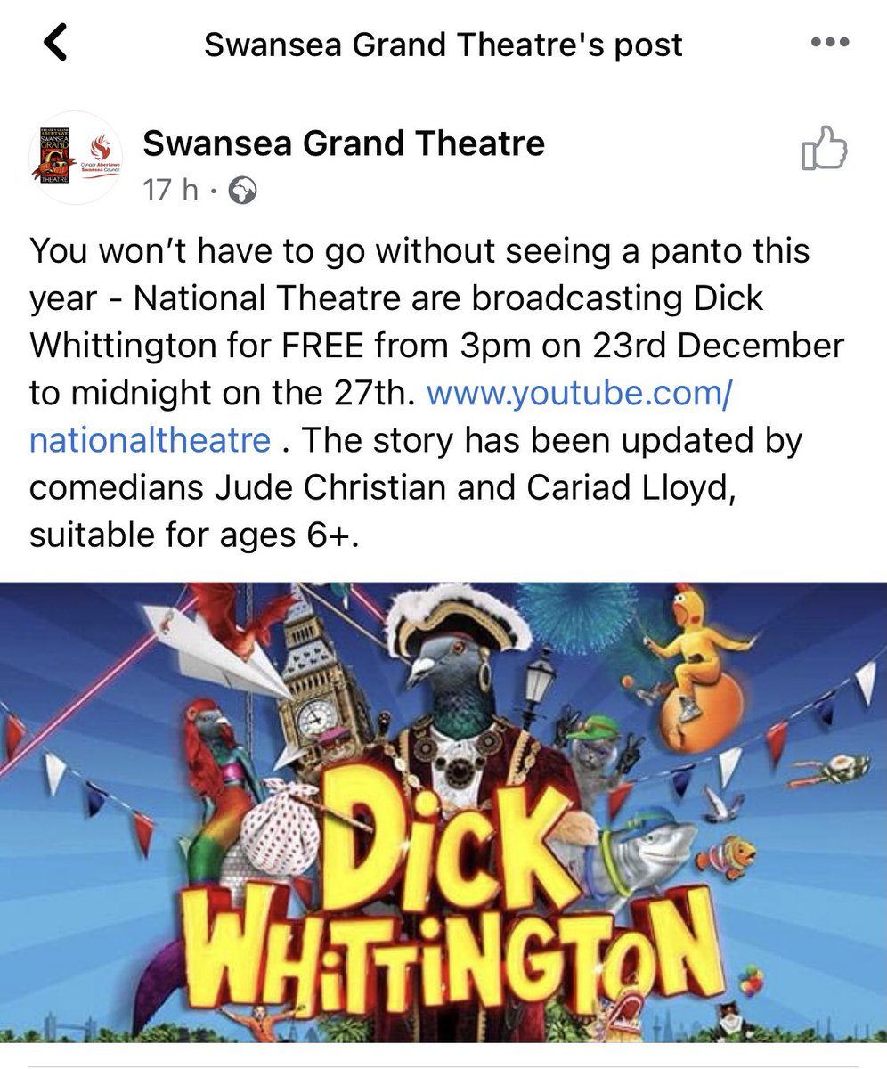 It wouldn’t be Christmas without a panto! National Theatre are screening a free panto from 23rd - 27th December. Merry Christmas!