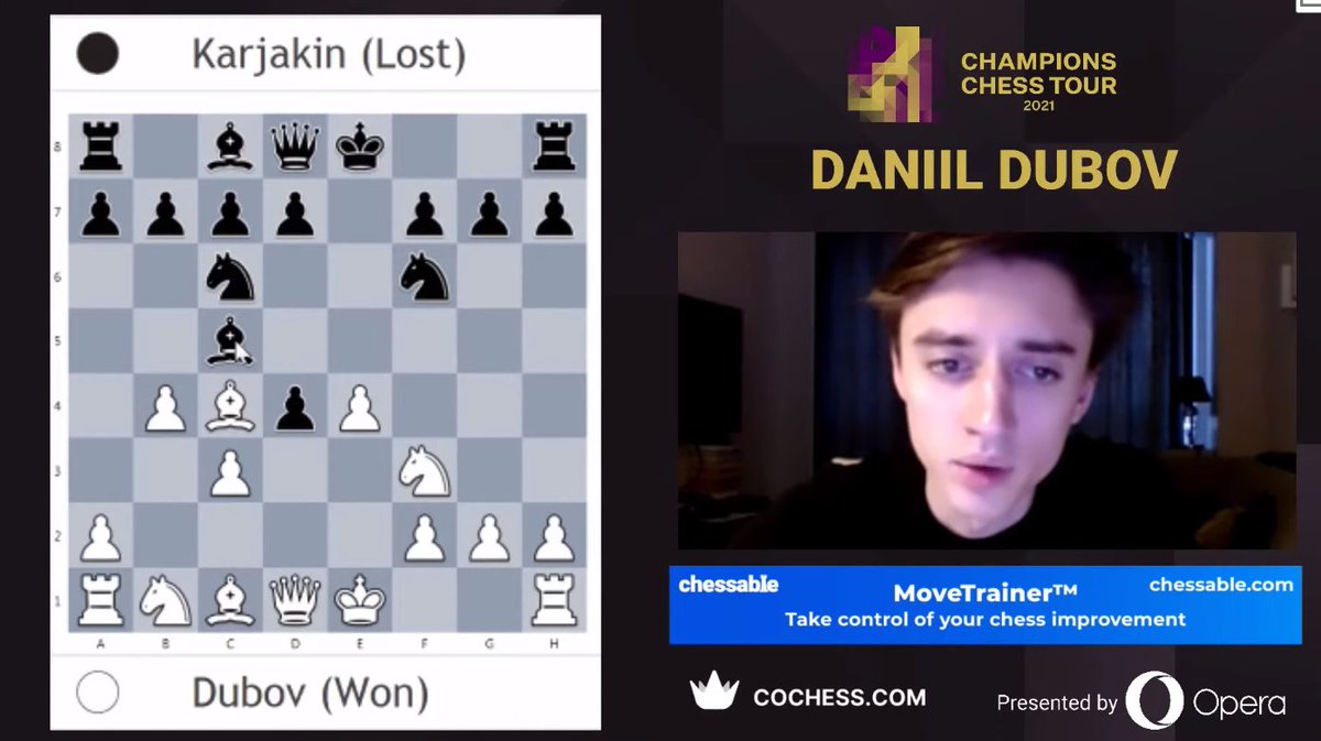 chess24.com on X: Daniil Dubov starts his analysis of his amazing win over  Sergey Karjakin from the recent Russian Championship by saying you need two  weeks to analyse a game properly!  #c24live  #AirthingsMasters