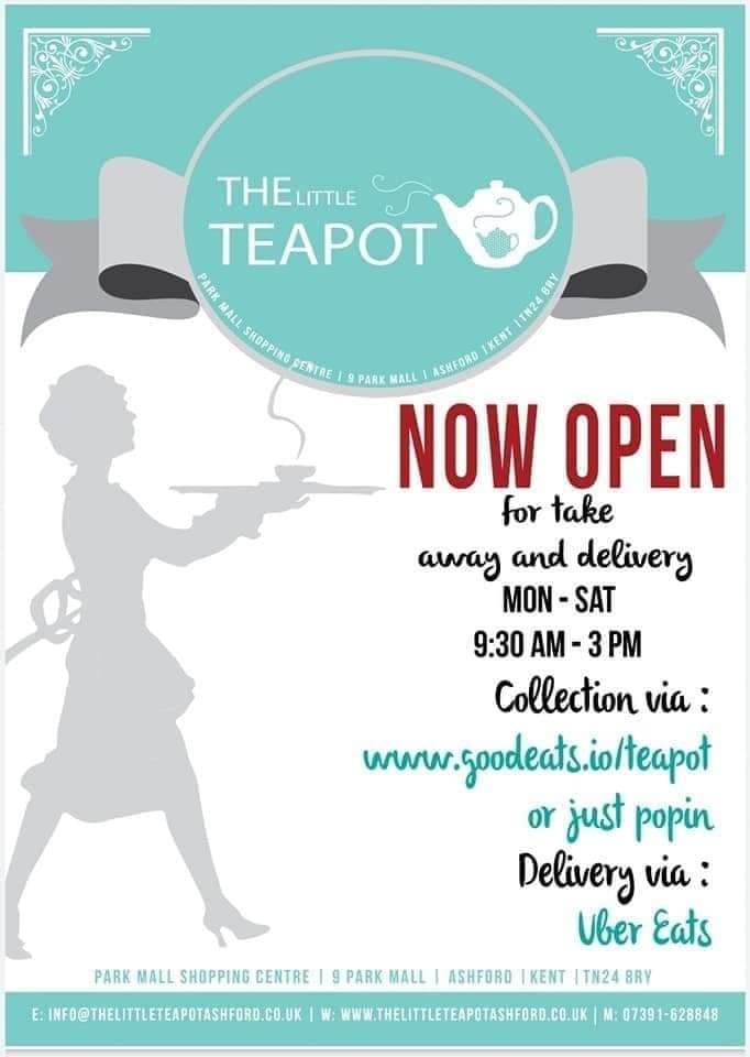 teapot6a's tweet photo. COVID UPDATE.
we are still open for #takeaway #delivery #Uber @littleteapot9
Mon-Thur (9.30-3.00) 
closed #ChristmasDay &amp; #BoxingDay @ParkMallAshford @love_ashford
#gift #vouchers available #somethingtolookforwardto #makingthebestof2020 #tier4 https://t.co/5E9S0H6wHG