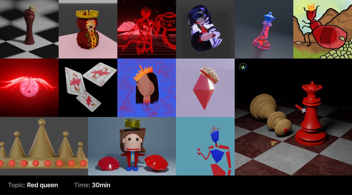Last week's 30min speed art live challenge had 14 participants. Topic was 'Red queen'. Congratulations to all those who participated. Winner - 'theyknows'. 👏👏
.
#blender3d