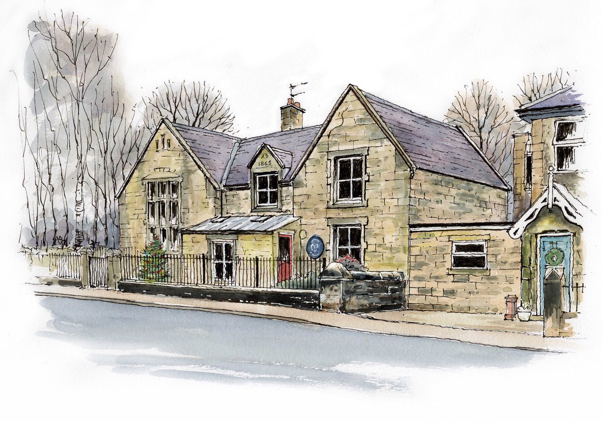 A sketch of the rather cute Primary School with a Christmas Tree in the tiny village of Beckwithshaw on the outskirts of Harrogate,  with the date 1865 date above the small dormer <a href="/Yorkshire_Life/">Yorkshire Life</a> <a href="/Tweet2Yorkshire/">Tweet To Yorkshire</a> <a href="/WeAreHarrogate/">We are Harrogate</a> <a href="/Harrogatebc/">Harrogate Borough Council</a>